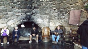 Fireplace at Hermits Rest. What Are We Watching? (Hint: Window Washers)