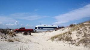 The Red Sled and Kat's Cradle in Our Oregon Inlet Campsite
